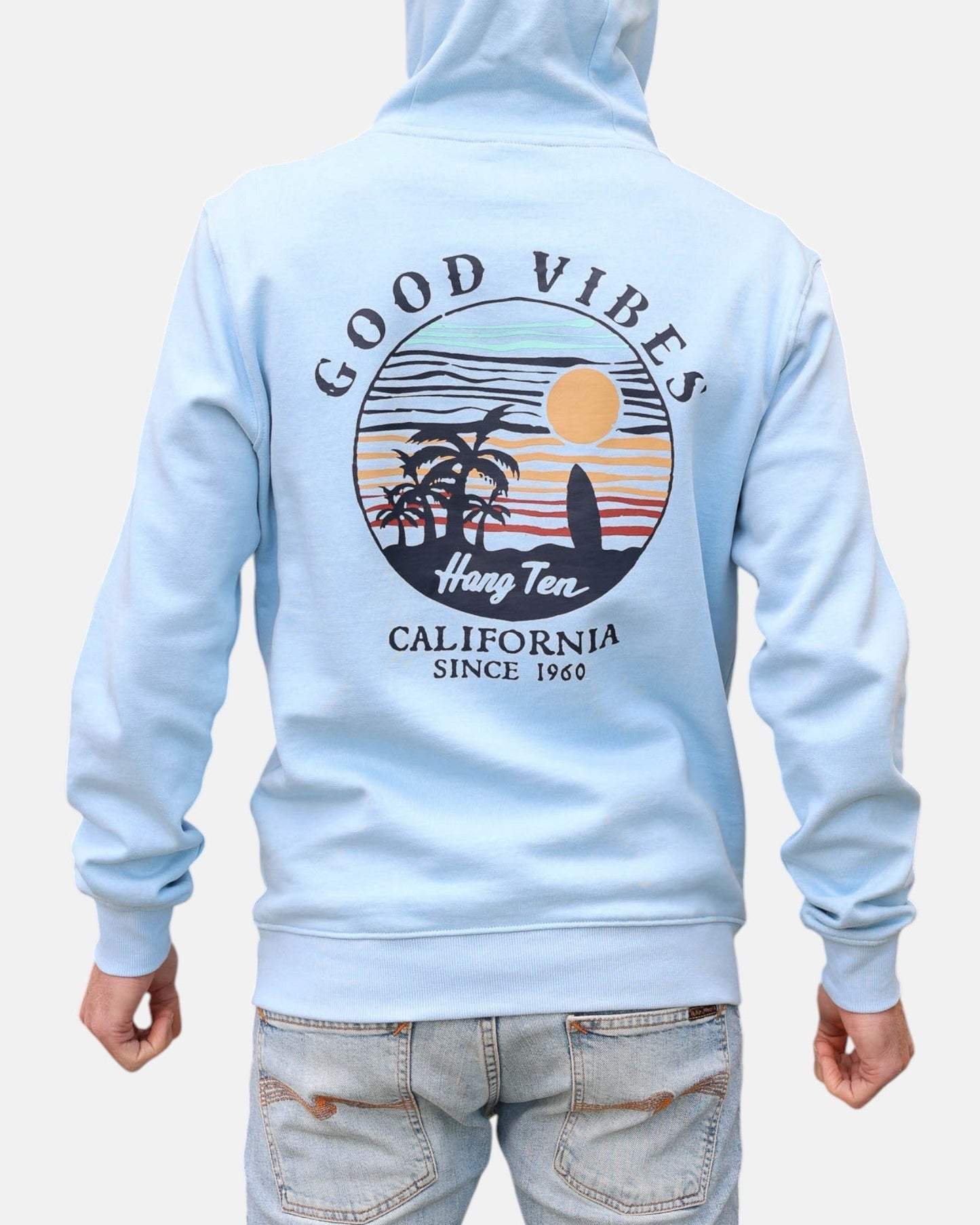 Good Vibes Retro Organic Cotton Hoodie - Powder Blue
