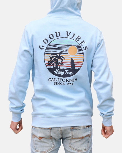 Good Vibes Retro Organic Cotton Hoodie - Powder Blue