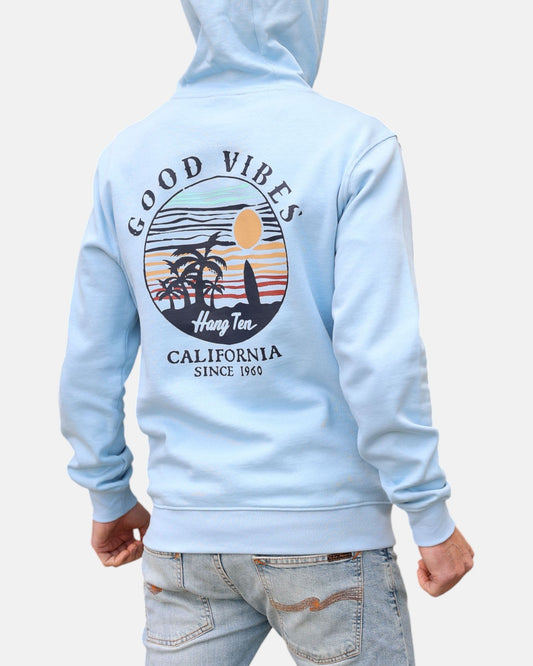 Good Vibes Retro Organic Cotton Hoodie - Powder Blue
