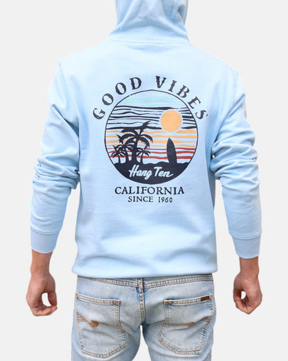 Good Vibes Retro Organic Cotton Hoodie - Powder Blue