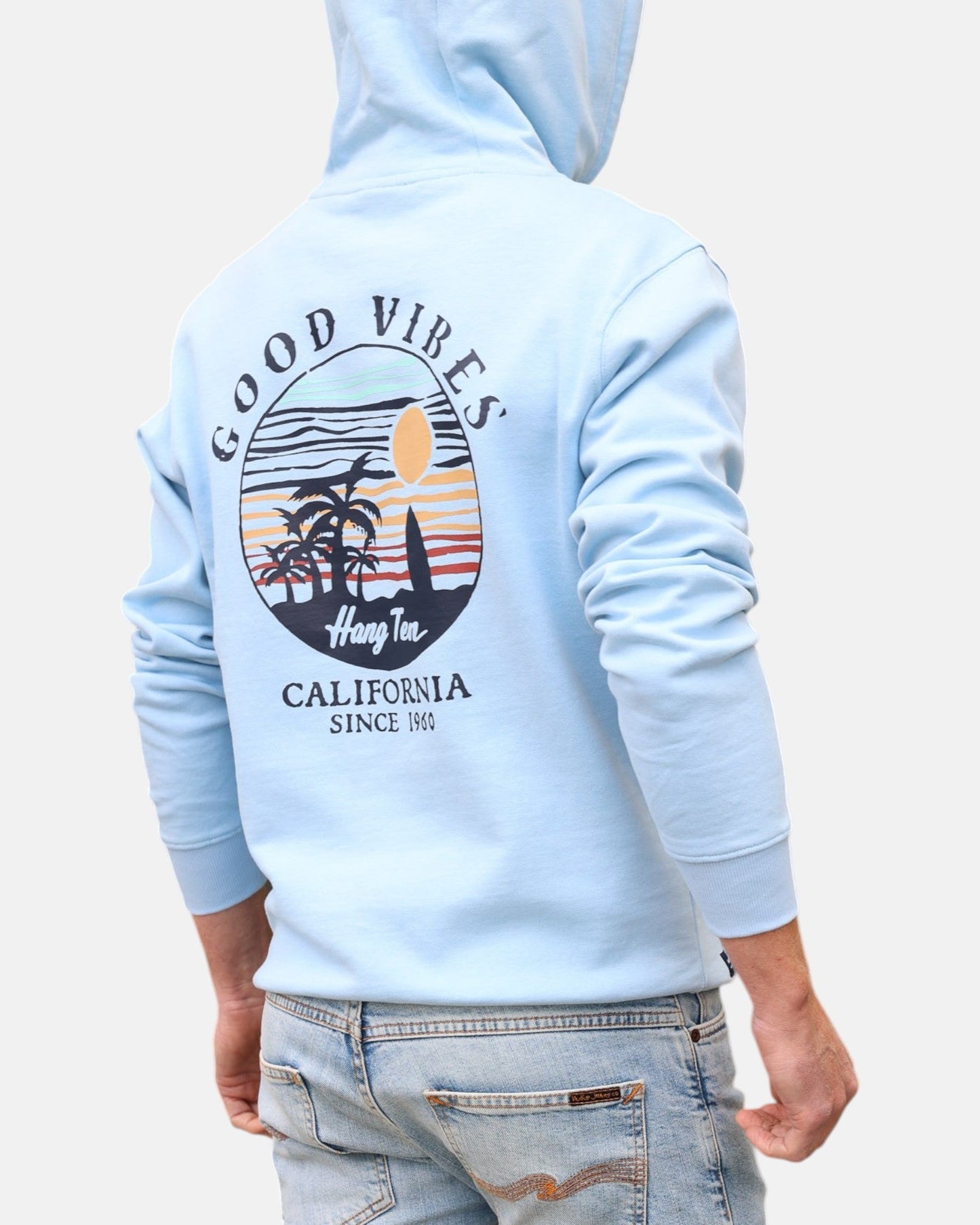 Good Vibes Retro Organic Cotton Hoodie - Powder Blue