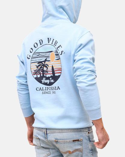 Good Vibes Retro Organic Cotton Hoodie - Powder Blue