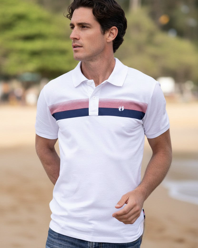 Striped Organic Cotton Polo Shirt - White