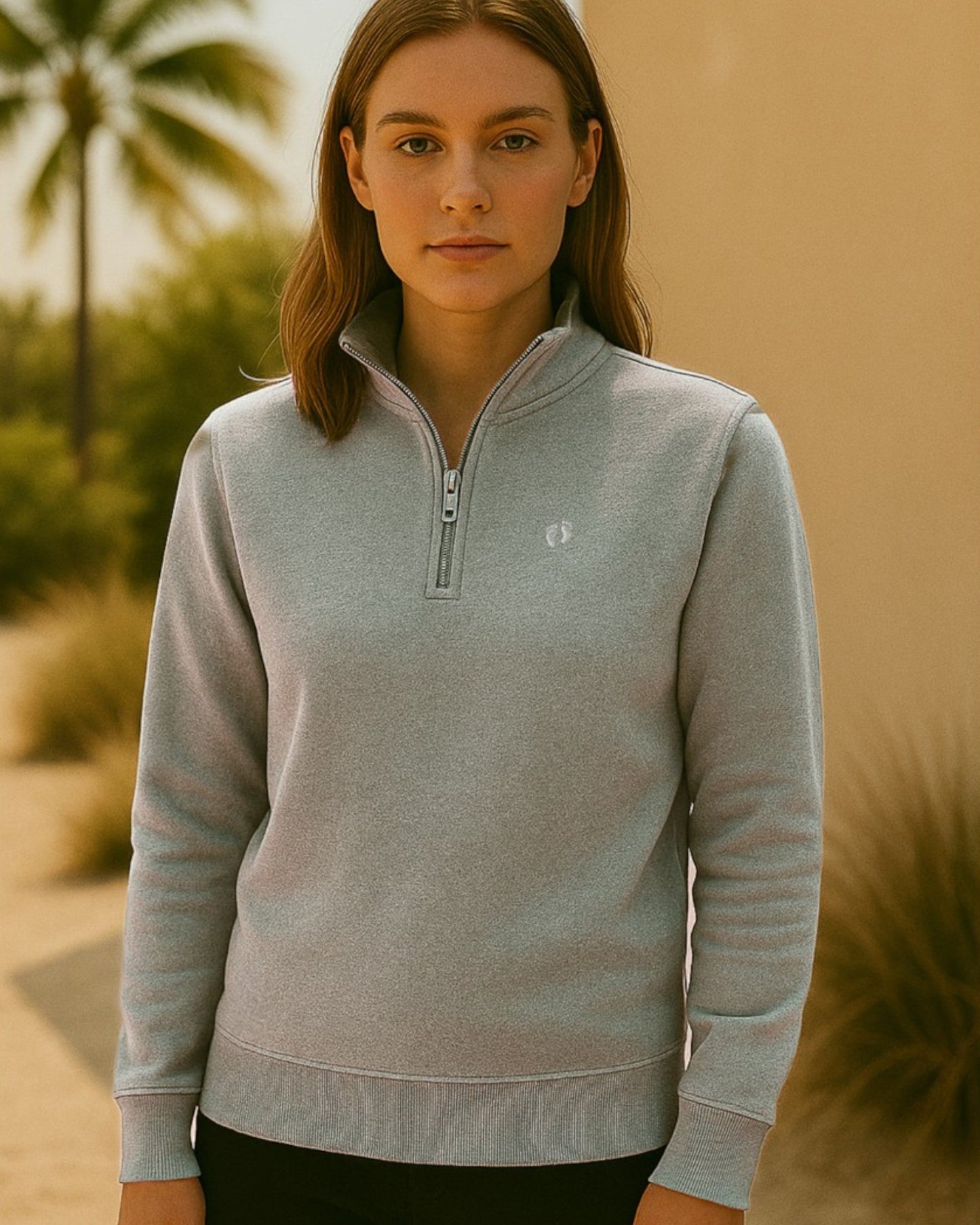 Quarter Zip Sweatshirt - Heather Grey W