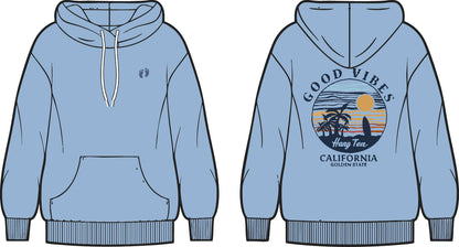 Good Vibes Retro Organic Cotton Hoodie - Powder Blue