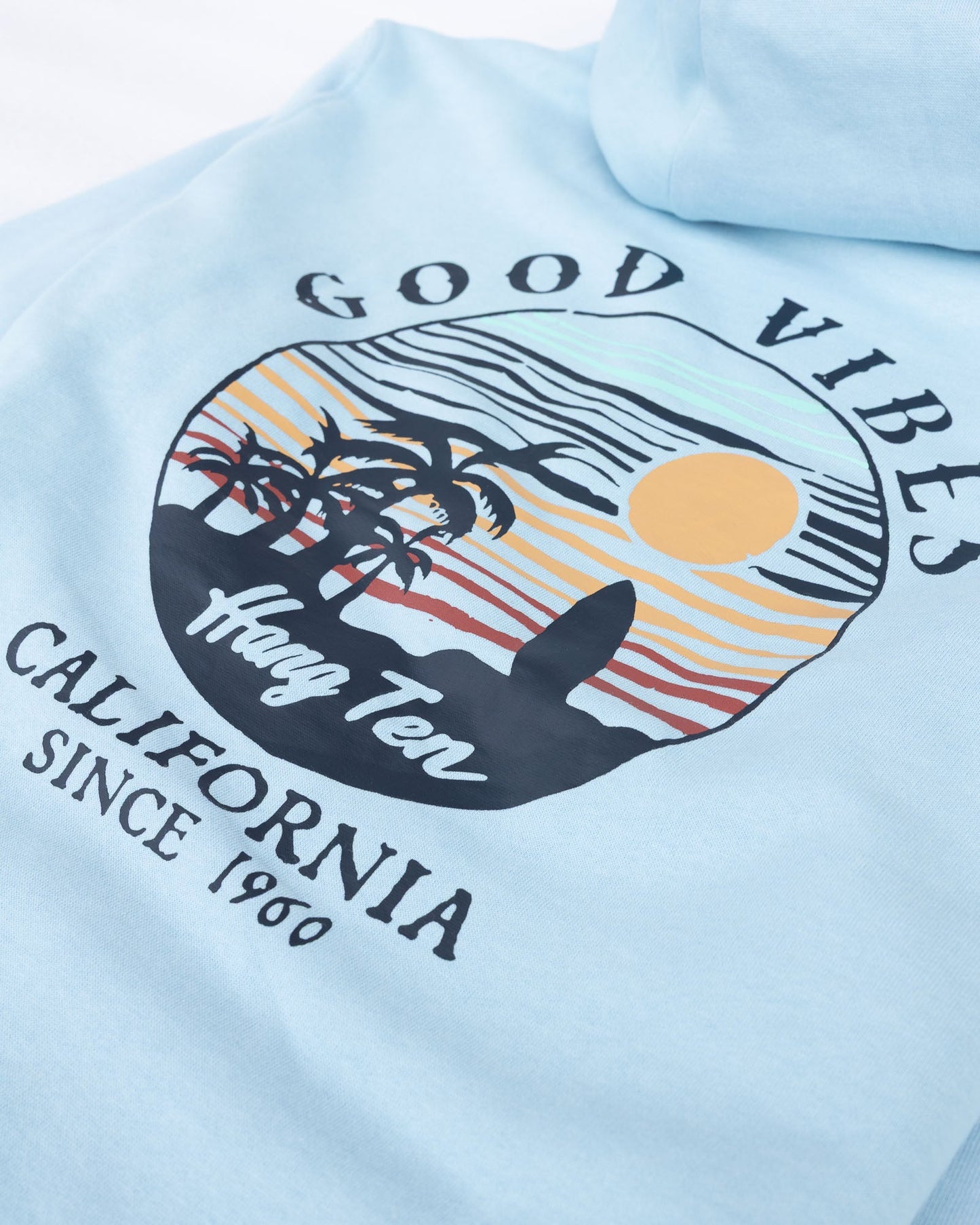 Good Vibes Retro Organic Cotton Hoodie - Powder Blue